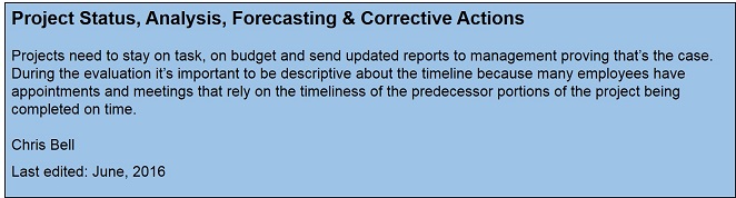 Project Status, Analysis, Forecasting & Corrective Actions